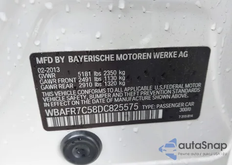 2013 BMW 535I from USA, damaged, VIN WBAFR7C58DC825575